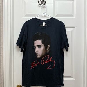 Elvis Presley Black Graphic T-Shirt with Red Signature